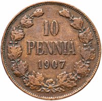 Купить 10 пенни (pennia) 1907, монета для Финляндии