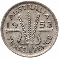 Купить Австралия 3 пенса (pence) 1953
