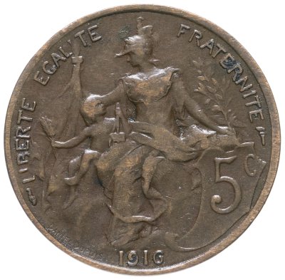купить Франция 5 сантимов (centimes) 1916