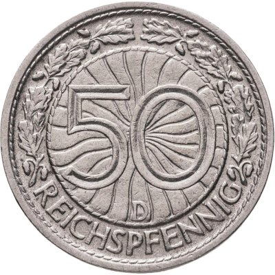 купить Германия 50 рейхспфеннигов (reichspfennig) 1929, знак монетного двора "D" — Мюнхен