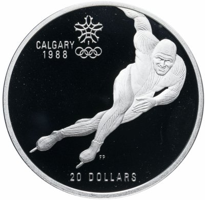 купить Канада 20 долларов (dollars) 1985 XV зимние Олимпийские Игры, Калгари 1988 - Конькобежный спорт