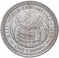 Купить Остров Мэн 1 крона 1986 "Чемпионат мира по футболу 1986, Мексика /карта/"