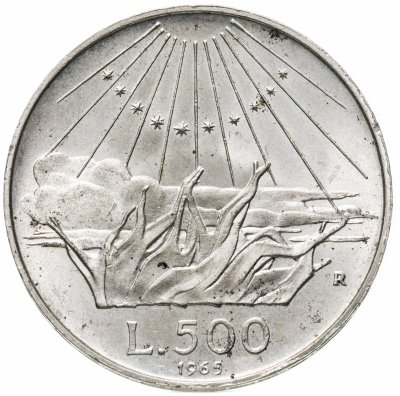 купить Италия 500 лир 1965 "700 лет со дня рождения Данте Алигьери"