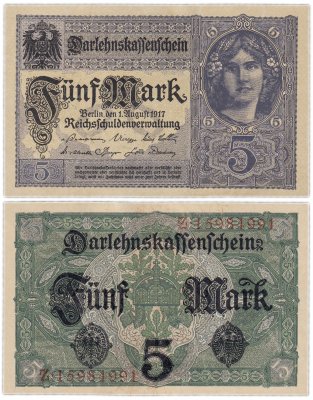 купить Германия 5 марок 1917 (Pick 56b)
