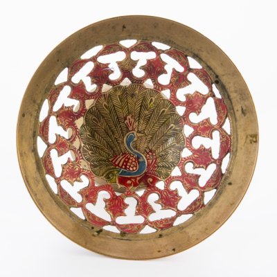 купить Конфетница с резным бортом "Павлин", латунь, гравировка, Индия, 1970-1990 гг.