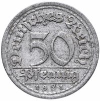 Купить Германия (Веймарская республика) 50 пфеннигов (pfennig) 1921 J