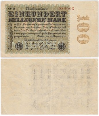 купить Германия 100000000 марок 1923 года (Pick 107f)