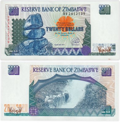 купить Зимбабве 20 долларов 1997 Водопад Виктория Pick 7а