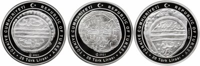 купить Турция - набор 3-х 20 лир 2020 (2021) юбилейная "Османские Султаны. Монеты Султана" 3,4,5 выпуск Серебро Proof с сертификатами