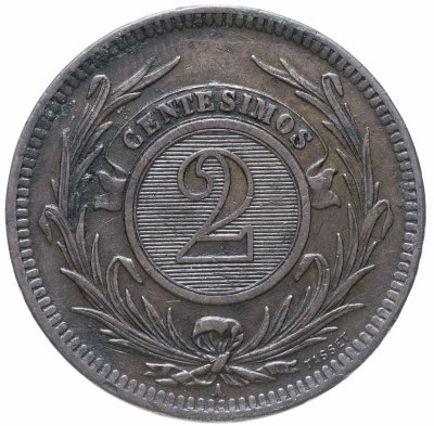 купить Уругвай 2 сентесимо (centésimos) 1869 A