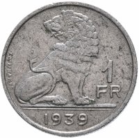Купить Бельгия 1 франк 1939 французская версия (Belgique - België) (VF-XF)