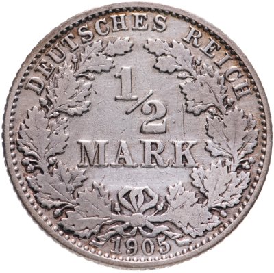 купить Германия 1/2 марки (mark) 1905, знак монетного двора: "G" - Карлсруэ