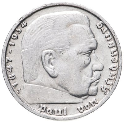 купить Германия Третий Рейх 5 рейхсмарок (reichsmark) 1939 Гинденбург