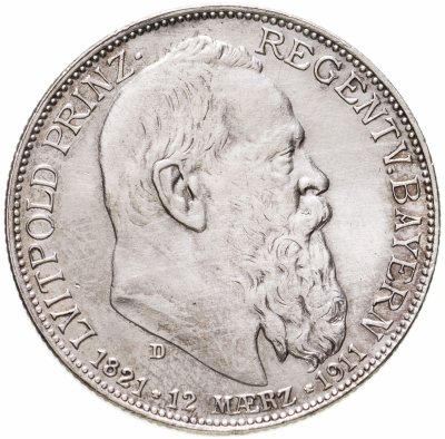 купить Германская Империя 2 марки (mark) 1911 "90 лет со дня рождения Луитпольда Баварского"