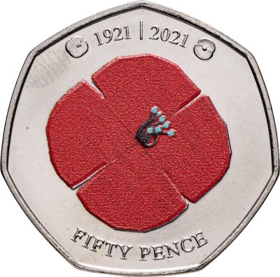 купить Джерси 50 пенсов 2021 "100 лет Королевскому британскому легиону /Четырехлистный мак/", Цветное покрытие
