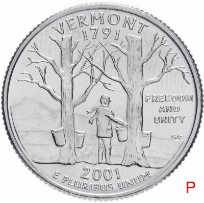 купить США 1/4 доллара (квотер, 25 центов) 2001 P "Штат Вермонт"
