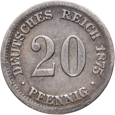 купить Германия 20 пфеннигов (pfennig) 1875, знак монетного двора: "F" - Штутгарт