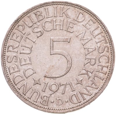 купить Германия 5 марок 1971, знак монетного двора: "D" - Мюнхен