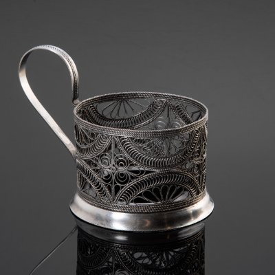 купить Подстаканник с ажурным декором и низким бортом, мельхиор (медь-никель), скань, с. Красное на Волге, СССР, 1960-1980 гг.