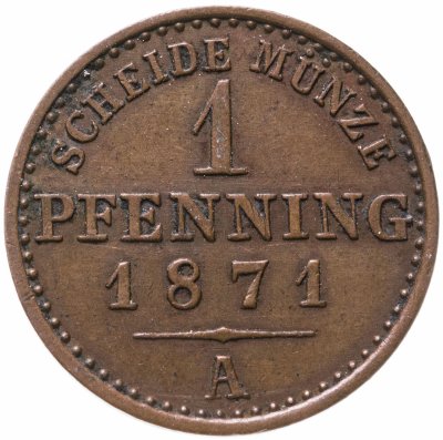 купить Пруссия 1 пфенниг (pfenning) 1871 A, отметка монетного двора: "A" - Берлин