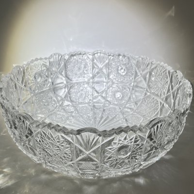 купить Фруктовница круглой формы с резным геометрическим декором, хрусталь, алмазная грань, СССР, 1970-1990 гг.