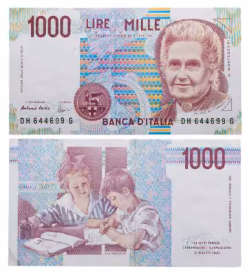 купить Италия 1000 Лир 1990 "Мария Монтессори. Школа Монтессори"(Pick 114)