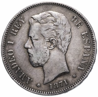 купить Испания 5 песет (pesetas) 1871