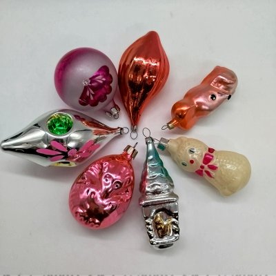 купить Набор из 7 ёлочных игрушек в подборе, стекло, краска, СССР, 1960-1990 гг.