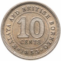 купить Малайя и Британское Борнео 10 центов (cents) 1953 Елизавета II