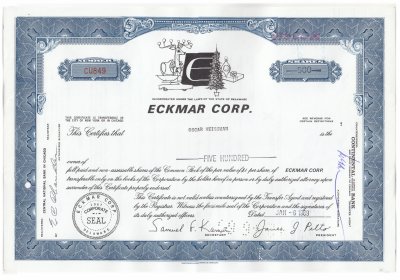 купить Акция США ECKMAR CORP. ( DELAWARE) 1969 г.