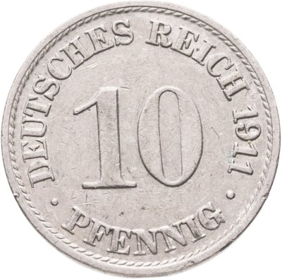 купить Германия 10 пфеннигов 1911 знак монетного двора: "A"