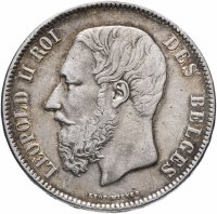 Купить Бельгия 5 франков (francs) 1870