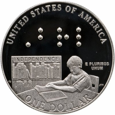 купить США 1 доллар (dollar) 2009 "200 лет со дня рождения Луи Брайля" в футляре с сертификатом