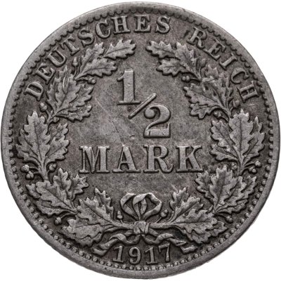 купить Германия 1/2 марки (mark) 1917 A знак монетного двора: "A" - Берлин