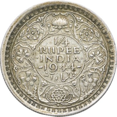 купить Британская Индия 1/4 рупии (rupee) 1944 знак монетного двора: "♦" - Бомбей