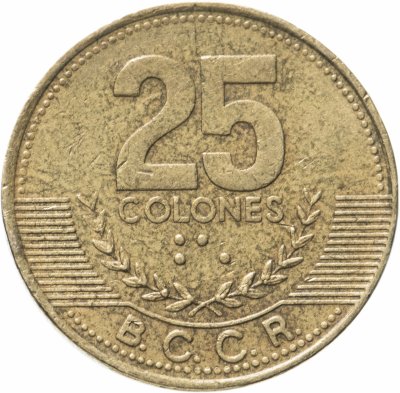 купить Коста-Рика 25 колонов (colones) 2001-2003 не магнетик, прерывисто-рубчатый гурт; случайная дата