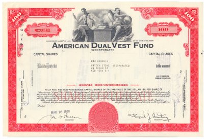 купить Акция США American Dual Vest Fund 1967- 1970 гг.