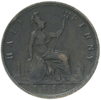 купить Великобритания 1/2 пенни (penny) 1862