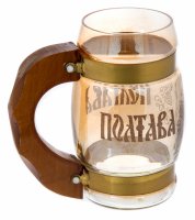 купить Кружка пивная с массивной ручкой "Полтава", стекло, дерево, СССР, 1980-1990 гг.