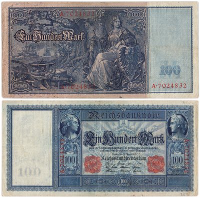 купить Германия 100 марок 1910 Имперская банкнота (Reichsbanknote) красные печати