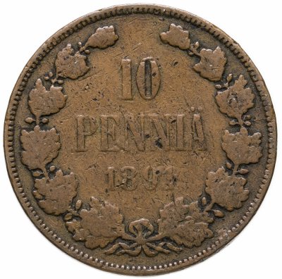 купить 10 пенни (pennia) 1891, монета для Финляндии