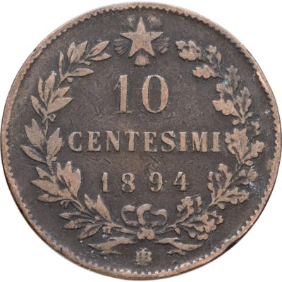 купить Италия 10 чентезимо (centesimi) 1894 Знак монетного двора "BI" - Бирмингем