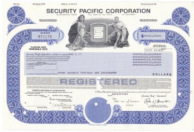 купить Акция США SECURITY PACIFIC CORPORATION 1989