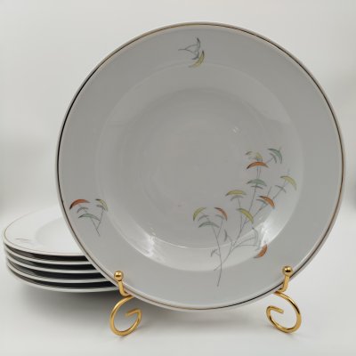 купить Набор суповых тарелок с растительным декором (на 6 персон), фарфор, деколь, золочение, Weimar Porzellan (Веймарский фарфор), Германия, 1970-1990 гг.