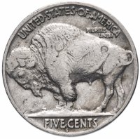 Купить США 5 центов (cents) 1937 S Buffalo Nickel знак монетного двора: "S" - Сан-Франциско