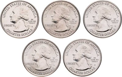 купить США набор из 5 монет 25 центов (квотер, 1/4 доллара, quarter dollar) 2016 Двор D