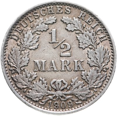 купить Германия 1/2 марки (mark) 1909 A знак монетного двора: "A" - Берлин