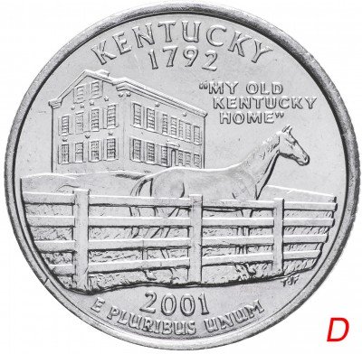 купить США 1/4 доллара (квотер, 25 центов) 2001 D "Штат Кентукки"