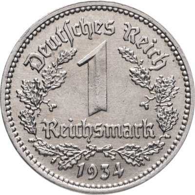 купить Германия, Третий Рейх 1 рейхсмарка 1934, знак монетного двора: "A" - Берлин