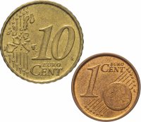 Купить Бельгия полный годовой набор евроцентов 2001 (2 монеты - 1 и 10 центов, из обращения)